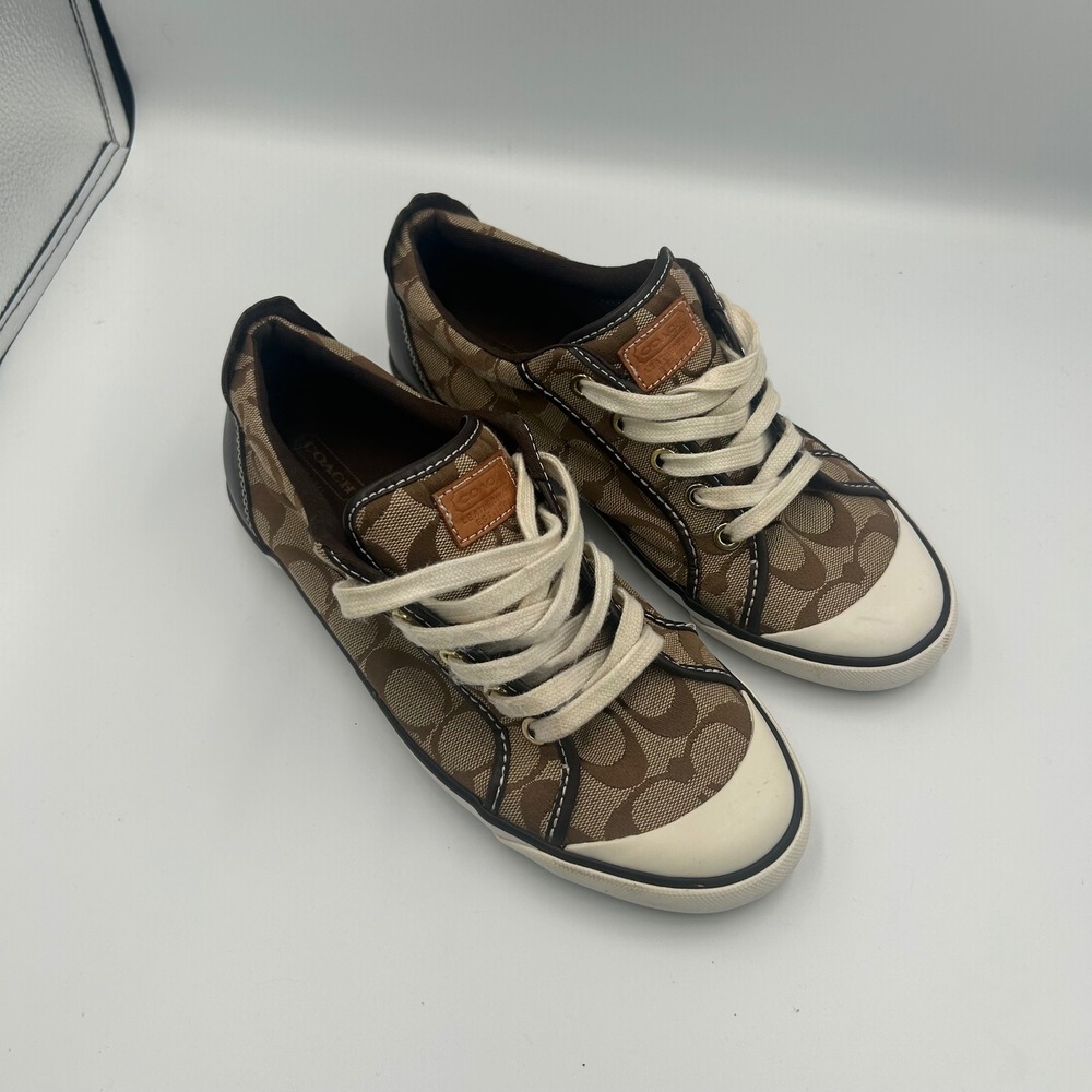 Coach Barrett Sneakers Womens 6.5B Brown Signature Monogram Canvas Q100